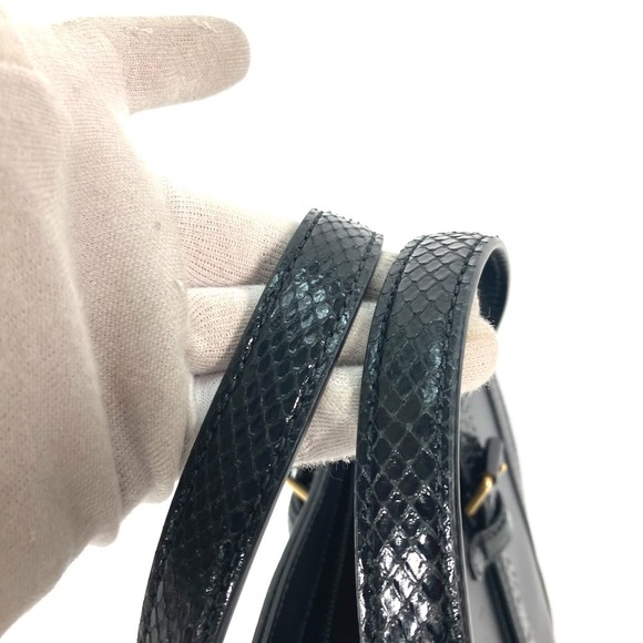 Gucci Double GG Tote Bag Shoulder Handbag Leather Python Black